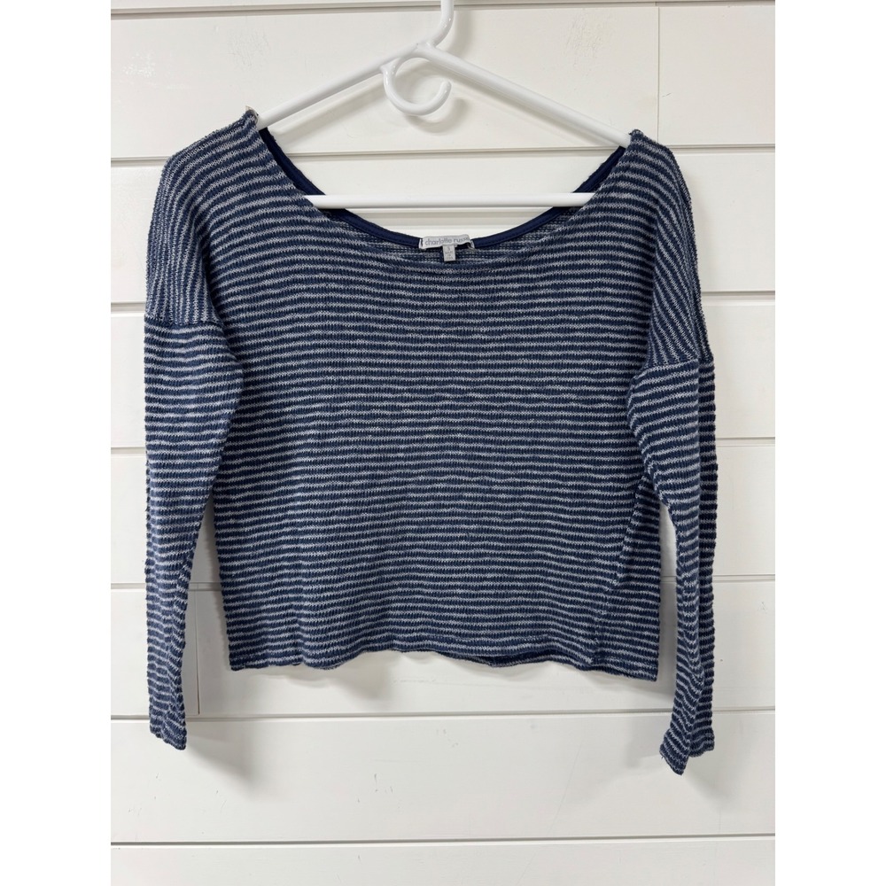 Charlotte Russe Navy Blue White Striped Knit Sweater Lightweight Cropped Small